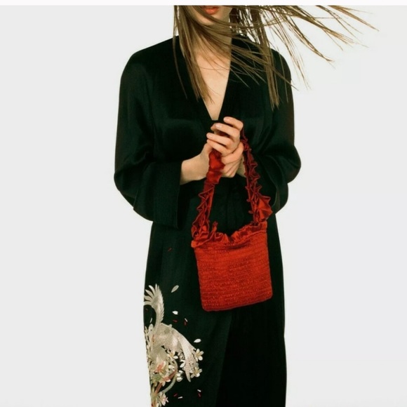 ZARA Embroidered Satin Effect Kimono Robe sz Small - Picture 3 of 15